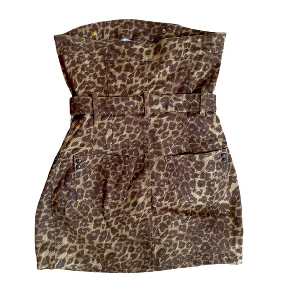 Vintage Y2K Plein Sud Strapless Dress Leopard Belted Denim Mini Dress Size 38- S - Picture 8 of 12